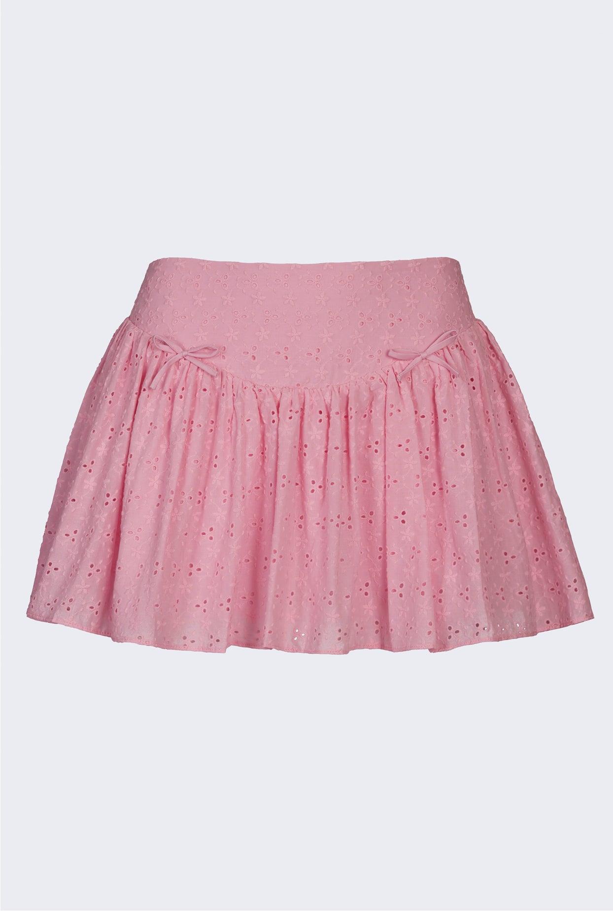 Bow-Detail Broderie Anglaise Mini Skirt in Soft Pink - 2