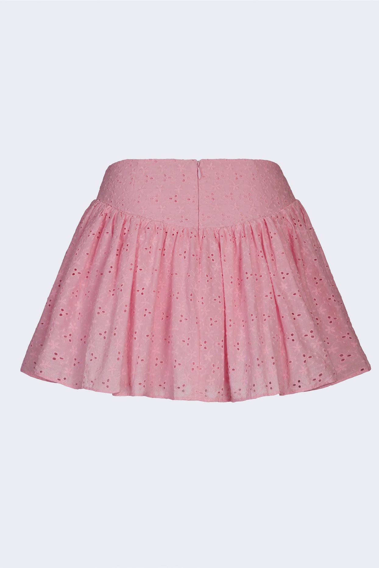 Bow-Detail Broderie Anglaise Mini Skirt in Soft Pink - 3