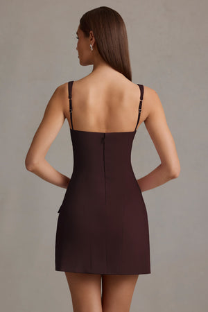 Cut-Out Structured A-Line Mini Dress in Chocolate Brown