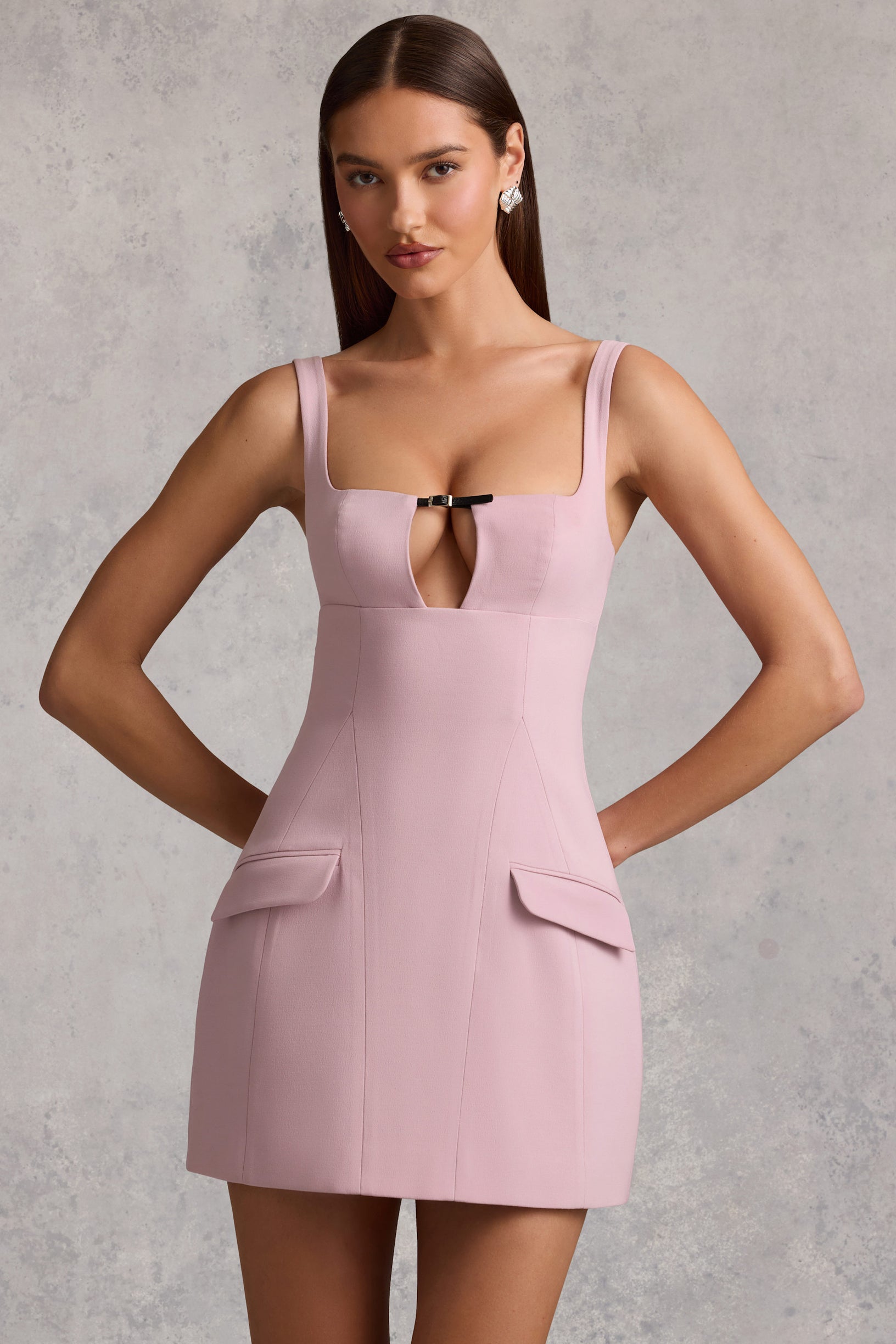 Cut-Out Structured A-Line Mini Dress in Mauve - 1