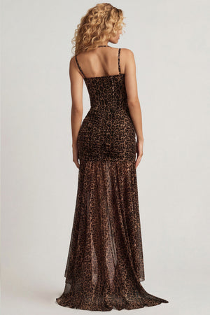 Haruna Ruched Asymmetric Corset Gown in Leopard Print | Oh Polly Haruna Ruched Asymmetric Corset Gown in Leopard Print | Oh Polly
