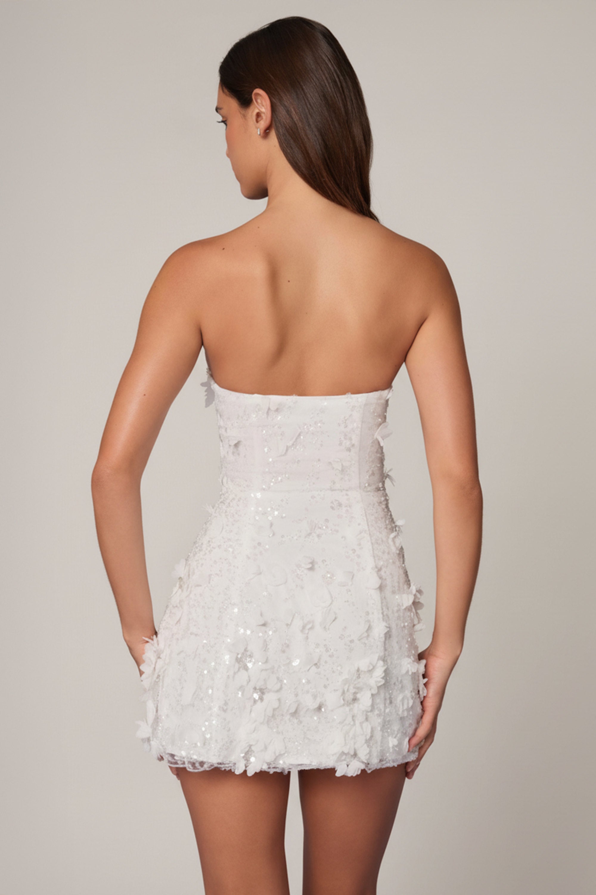 bandeau floral-appliqu corset mini dress in ivory Bandeau Floral-Appliqu Corset Mini Dress in Ivory