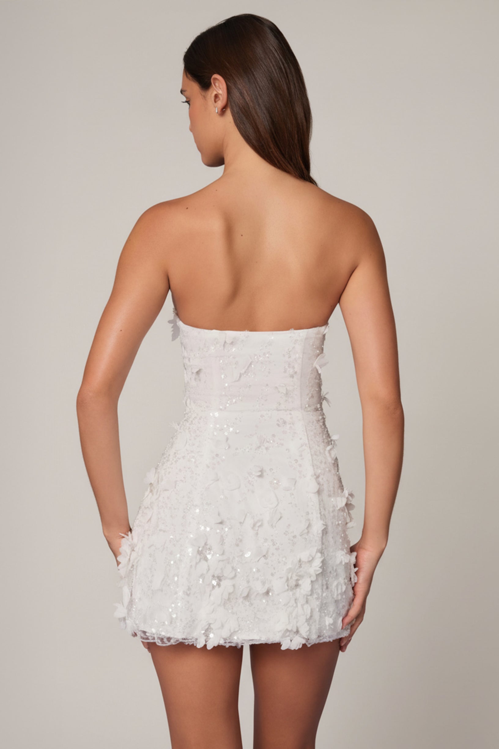 Embellished Bandeau A-line Mini Dress in White - 2