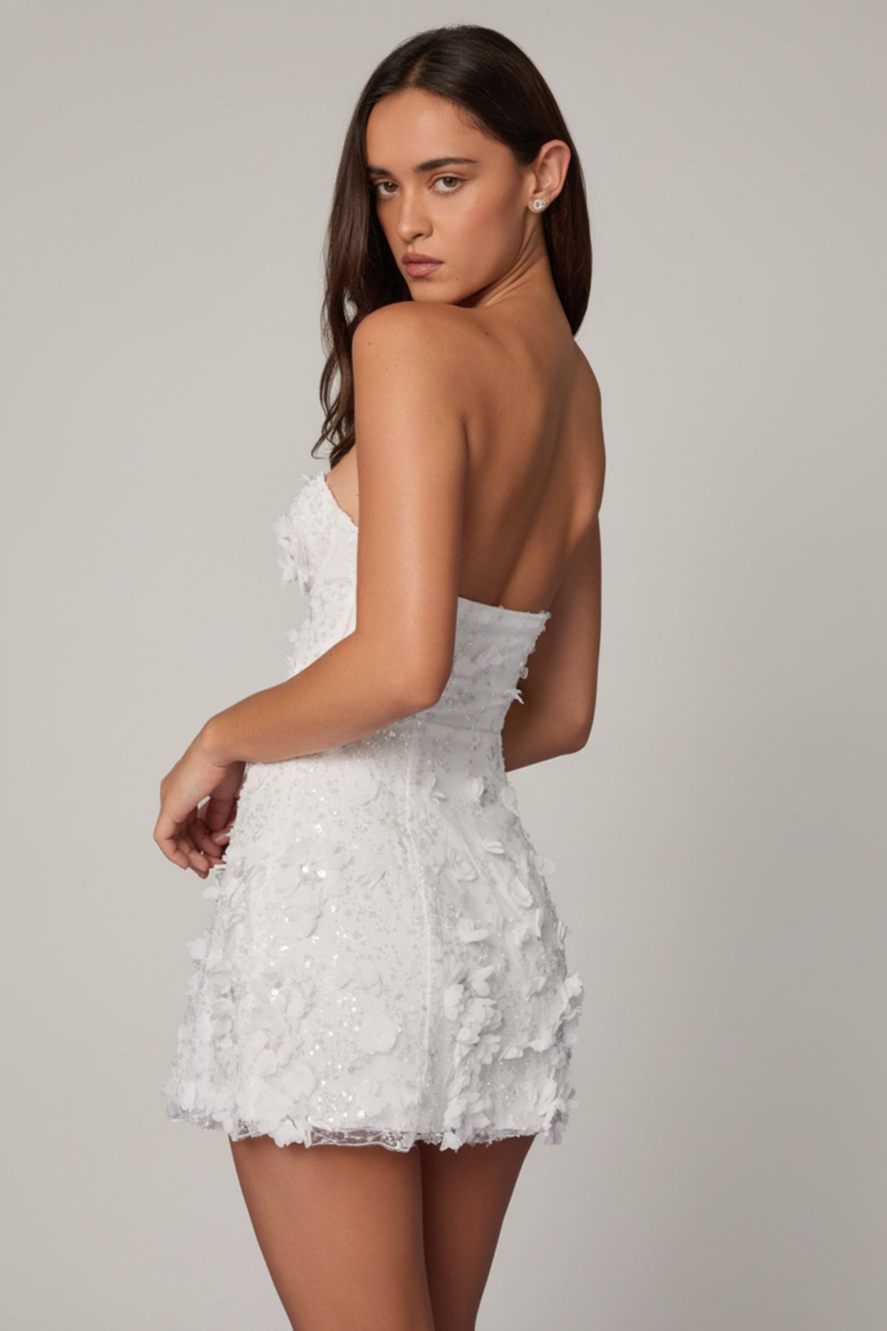 Embellished Bandeau A-line Mini Dress in White - 7