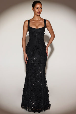 Embellished Fishtail Corset Gown in Black
