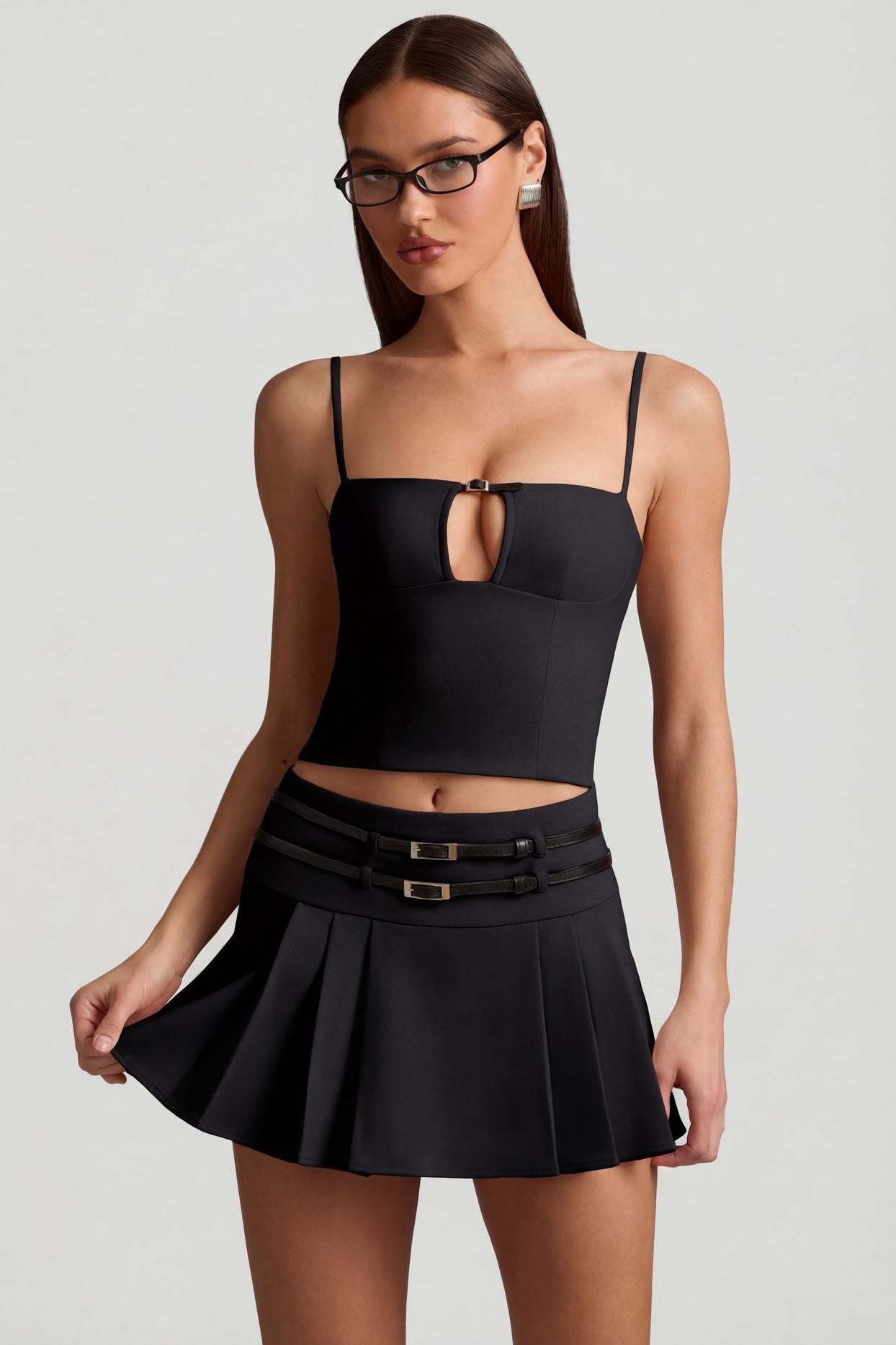 Cut-Top Camisole Top in Black - 2