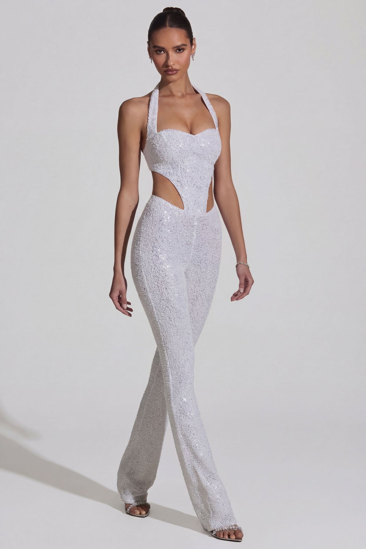 Embellished Cut-Out Jumpsuit in White - 7