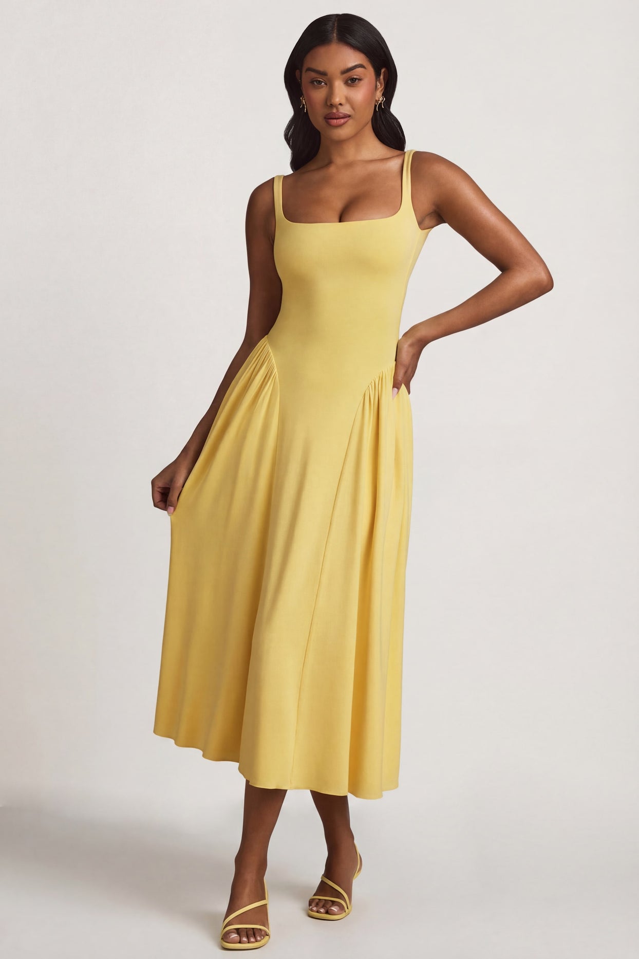 Modal A-Line Midaxi Dress in Pastel Yellow - 6