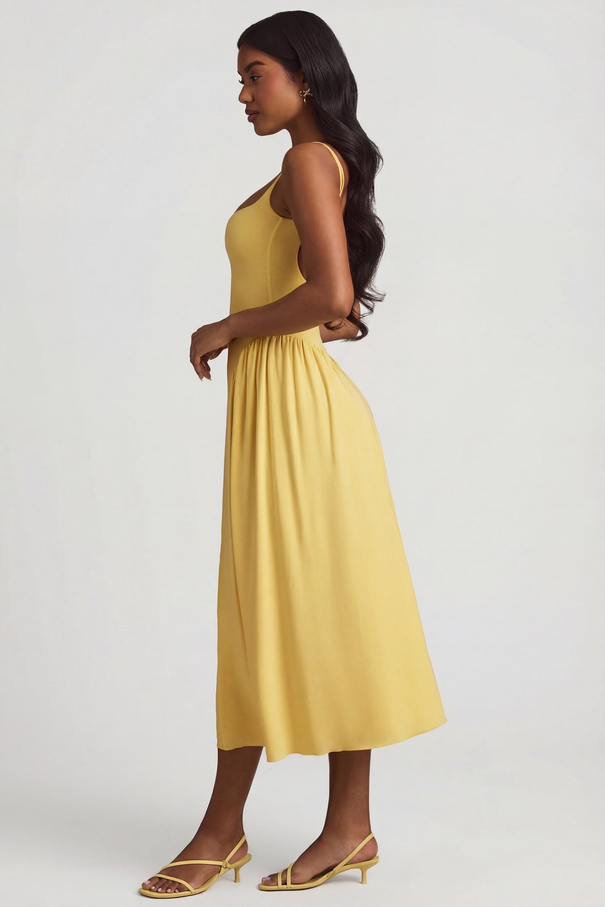 Modal A-Line Midaxi Dress in Pastel Yellow - 3