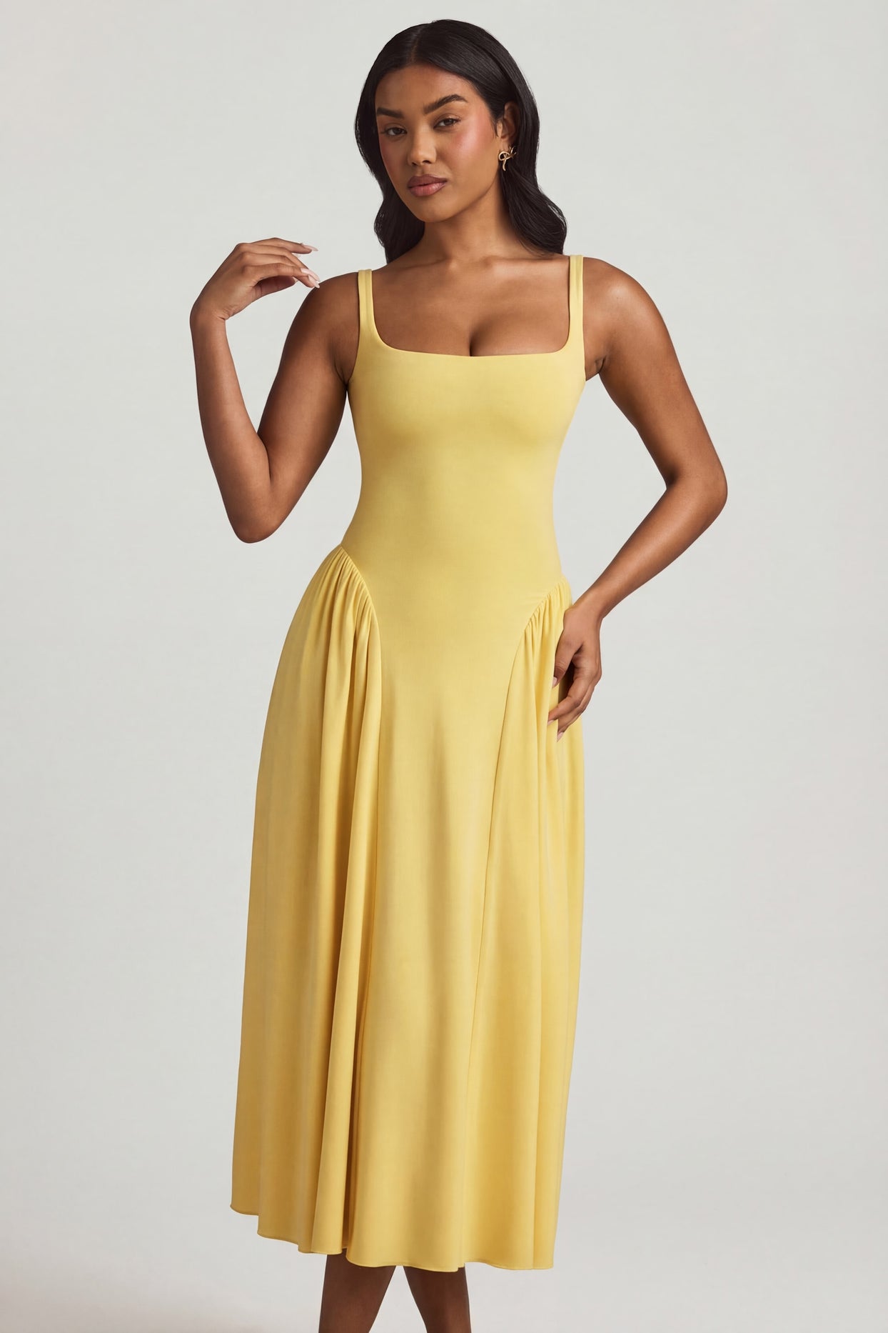 Modal A-Line Midaxi Dress in Pastel Yellow - 4