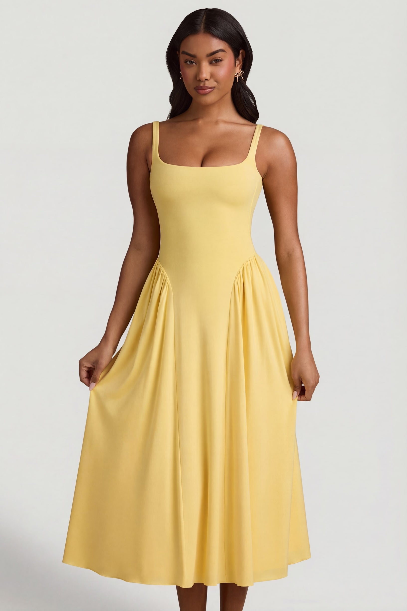 Modal A-Line Midaxi Dress in Pastel Yellow - 1