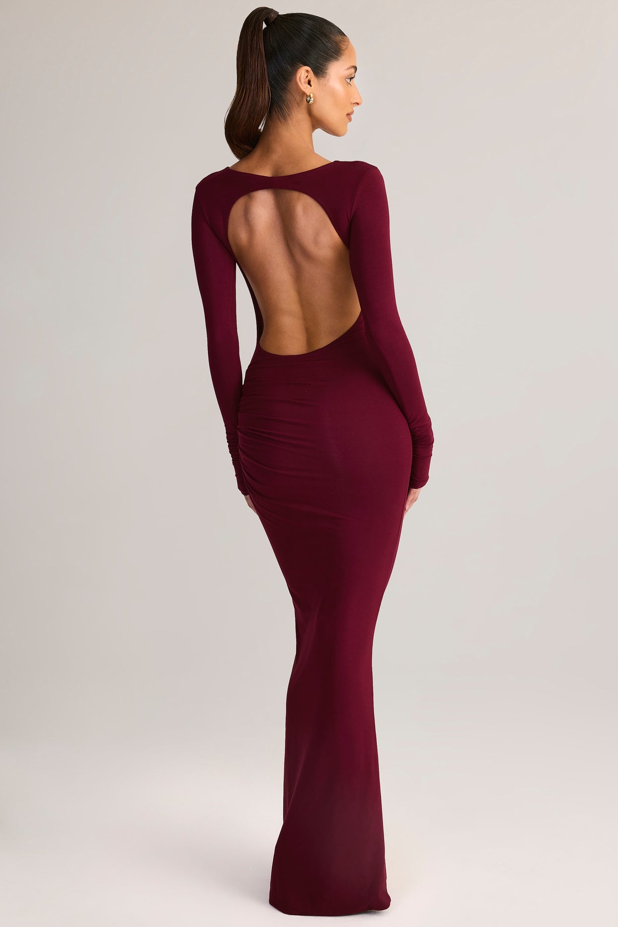 Modal Ruched Backless Maxi Dress in Wine - 7