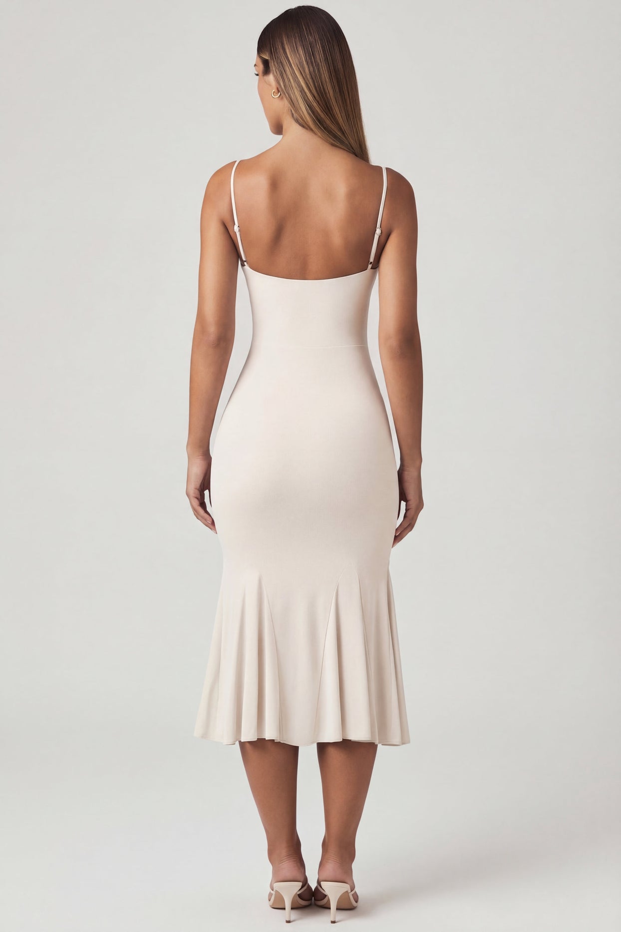 V-Neck Godet  Midaxi Dress in Ivory - 3