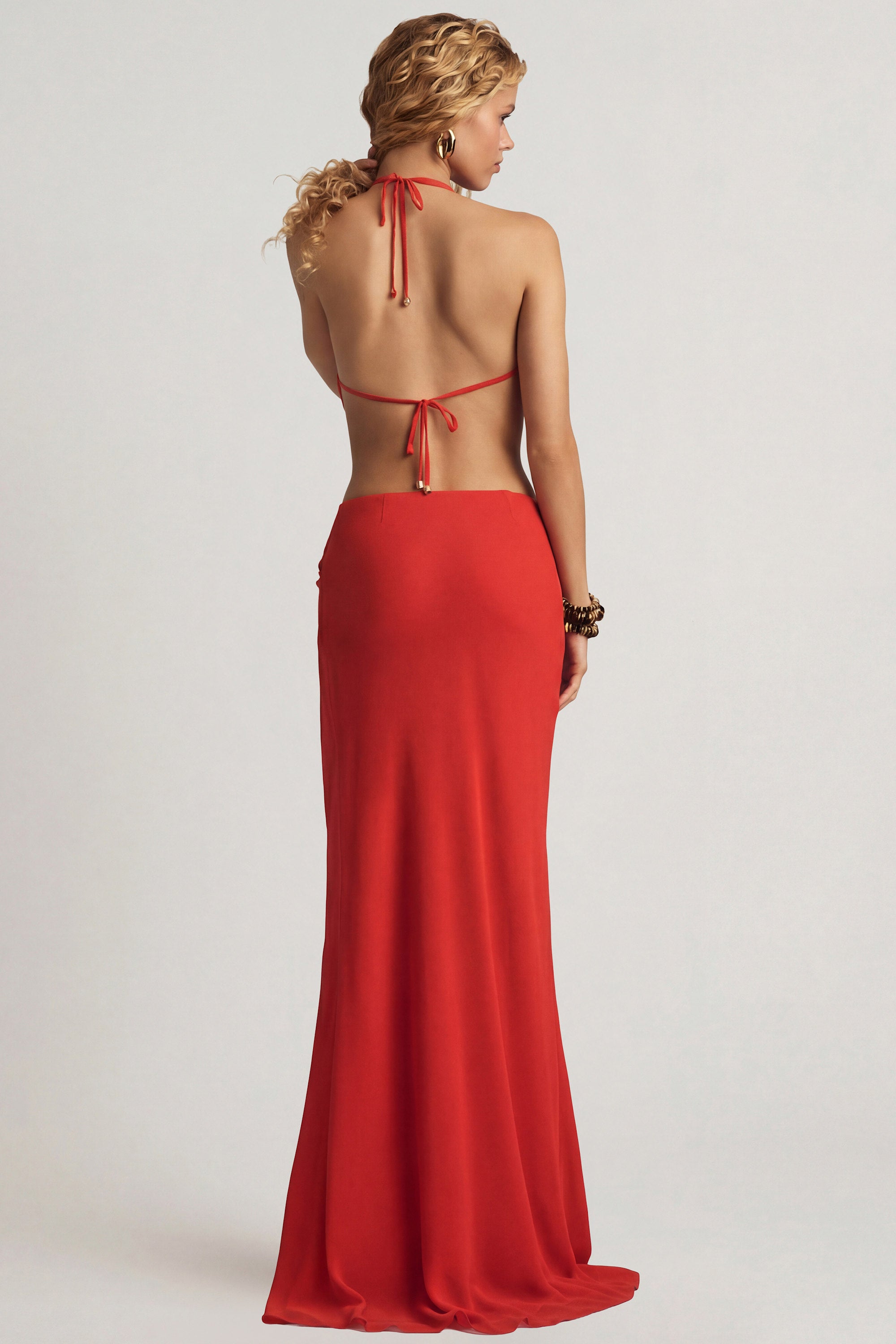 Mid-Rise Split Maxi Skirt in Chilli Red - 2