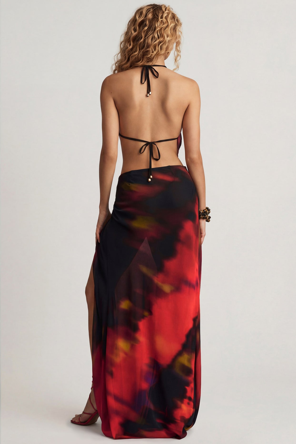 Mid-Rise Split Maxi Skirt in Red Blurred Print - 5
