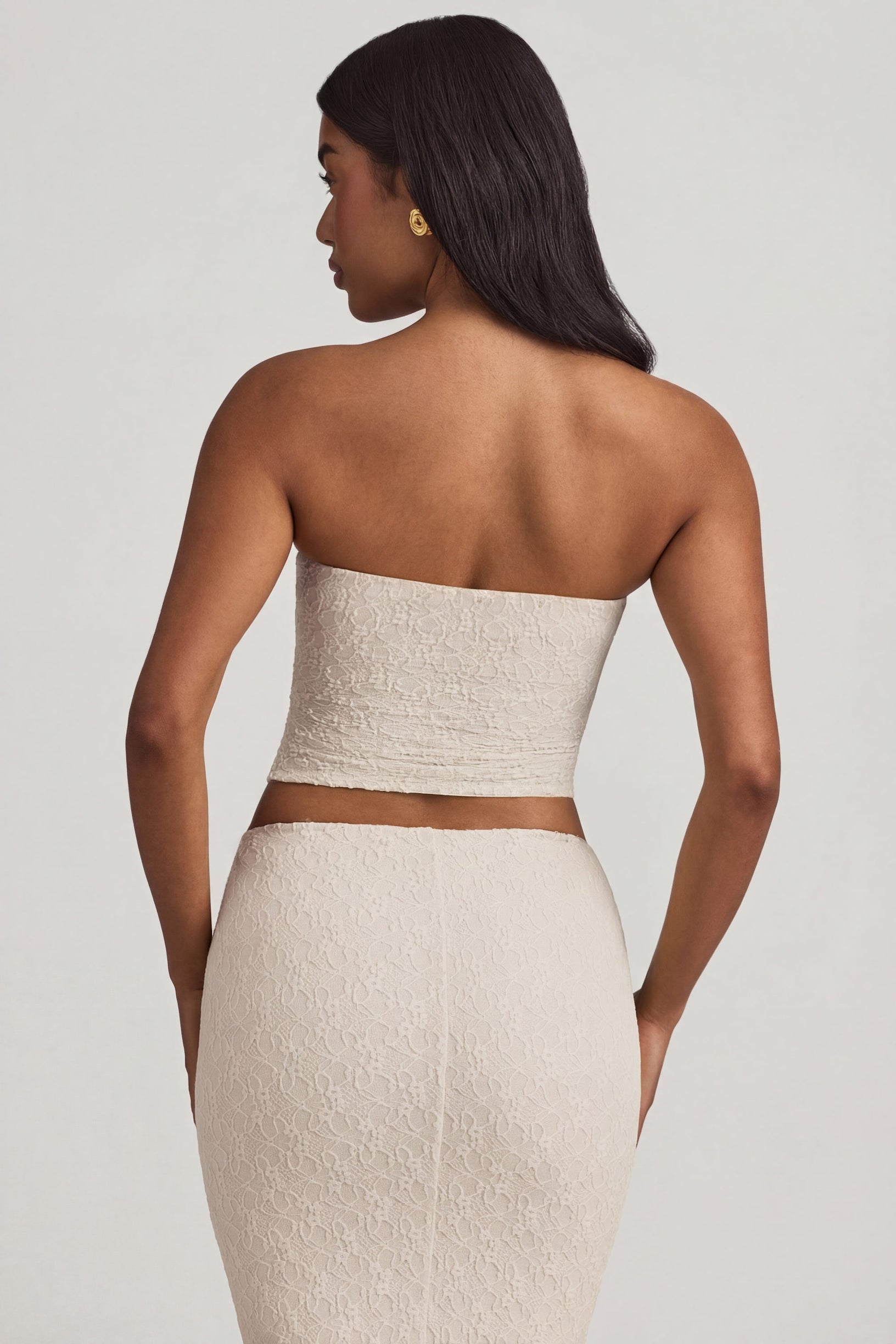 Ruched Strapless Lace Top in Ivory - 2