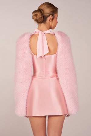 Faux Fur Tie-Up Sleeves in Pink