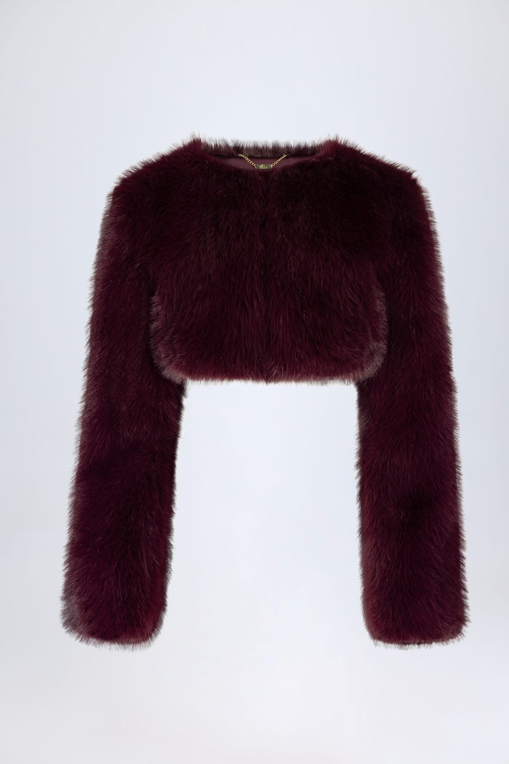 Faux Fur Cropped Bolero in Wine - 2