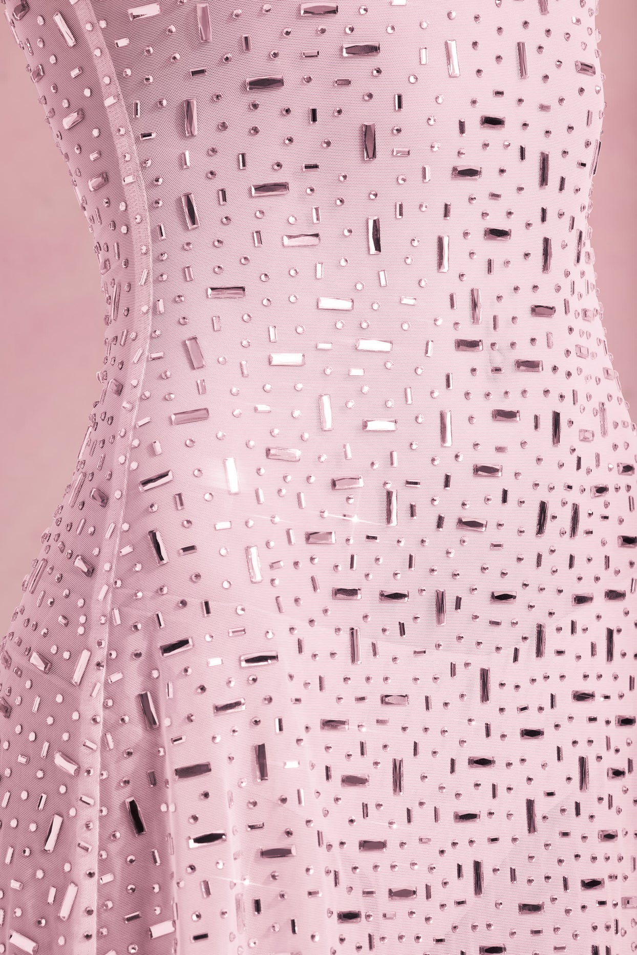 Sheer Embellished Square-Neck Mini Dress in Pink - 5