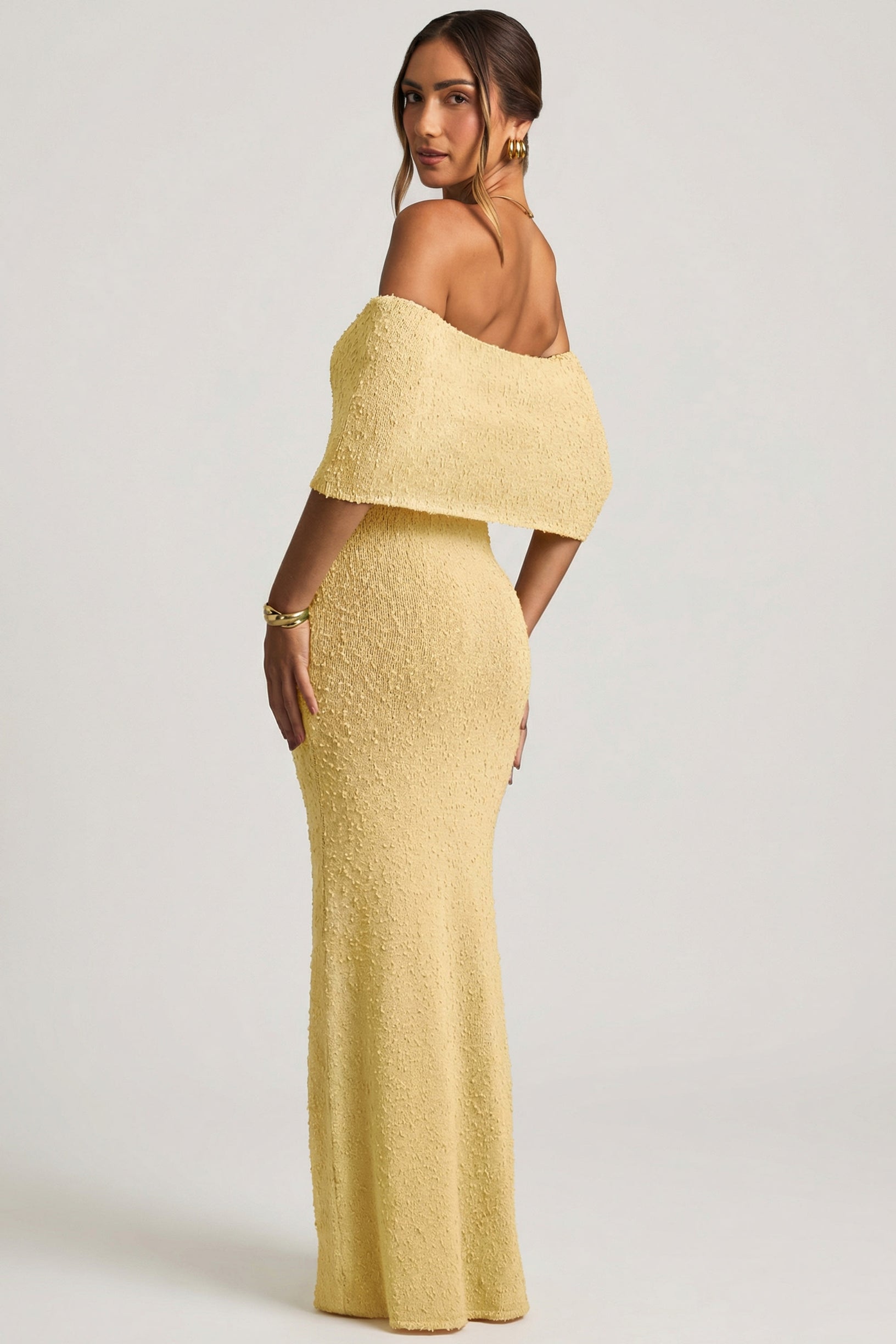 Bouclé Off-Shoulder Maxi Dress in Yellow - 2