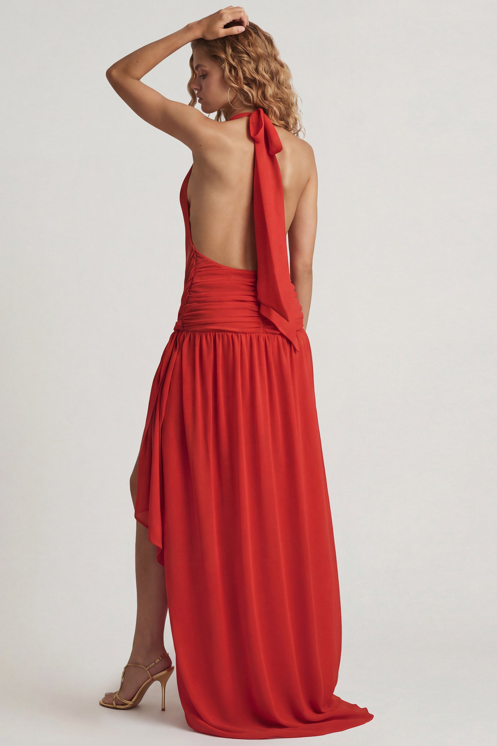 Asymmetric Halterneck Maxi Dress in Chilli Red - 2