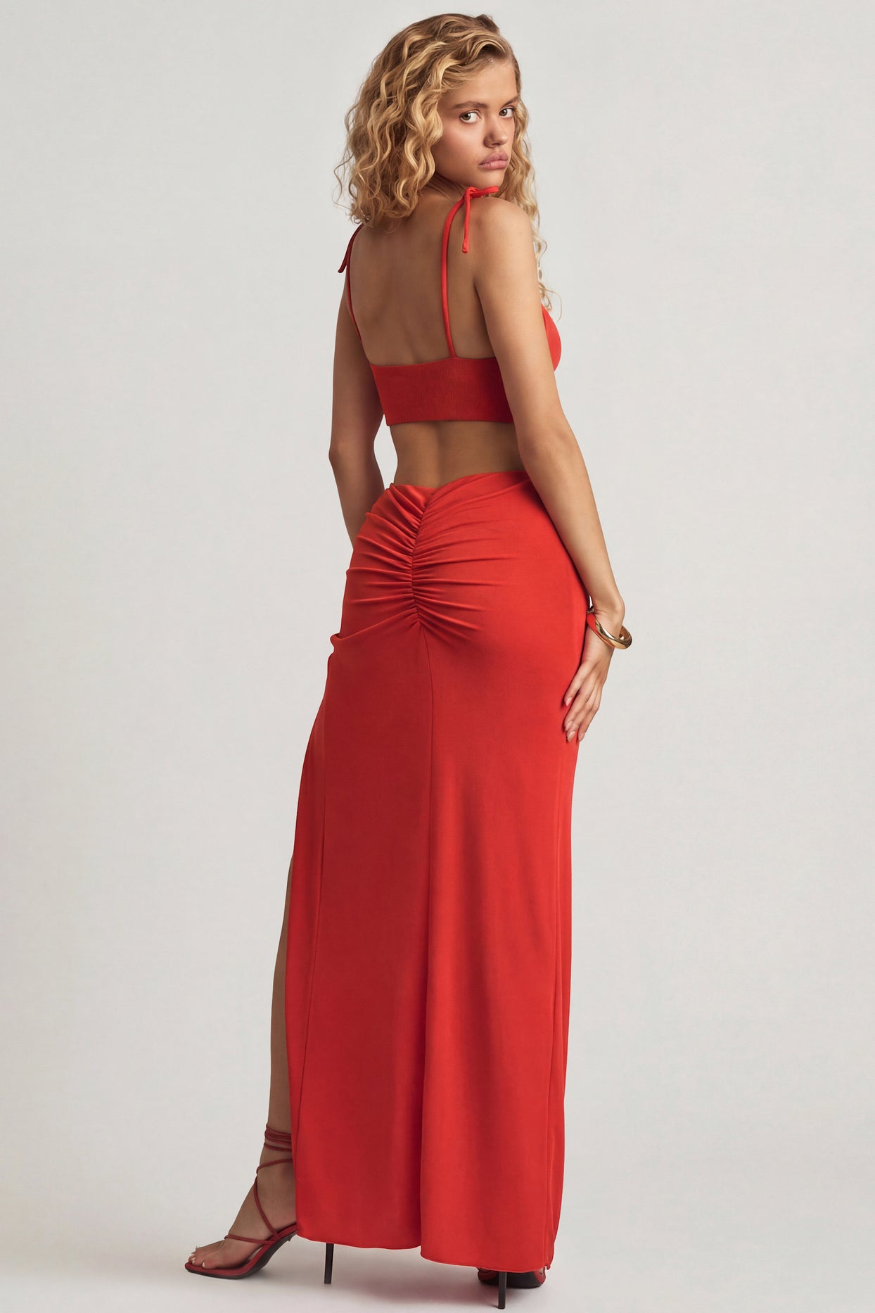 Textured Jersey Asymmetric Maxi Dress in Chilli Red - 6