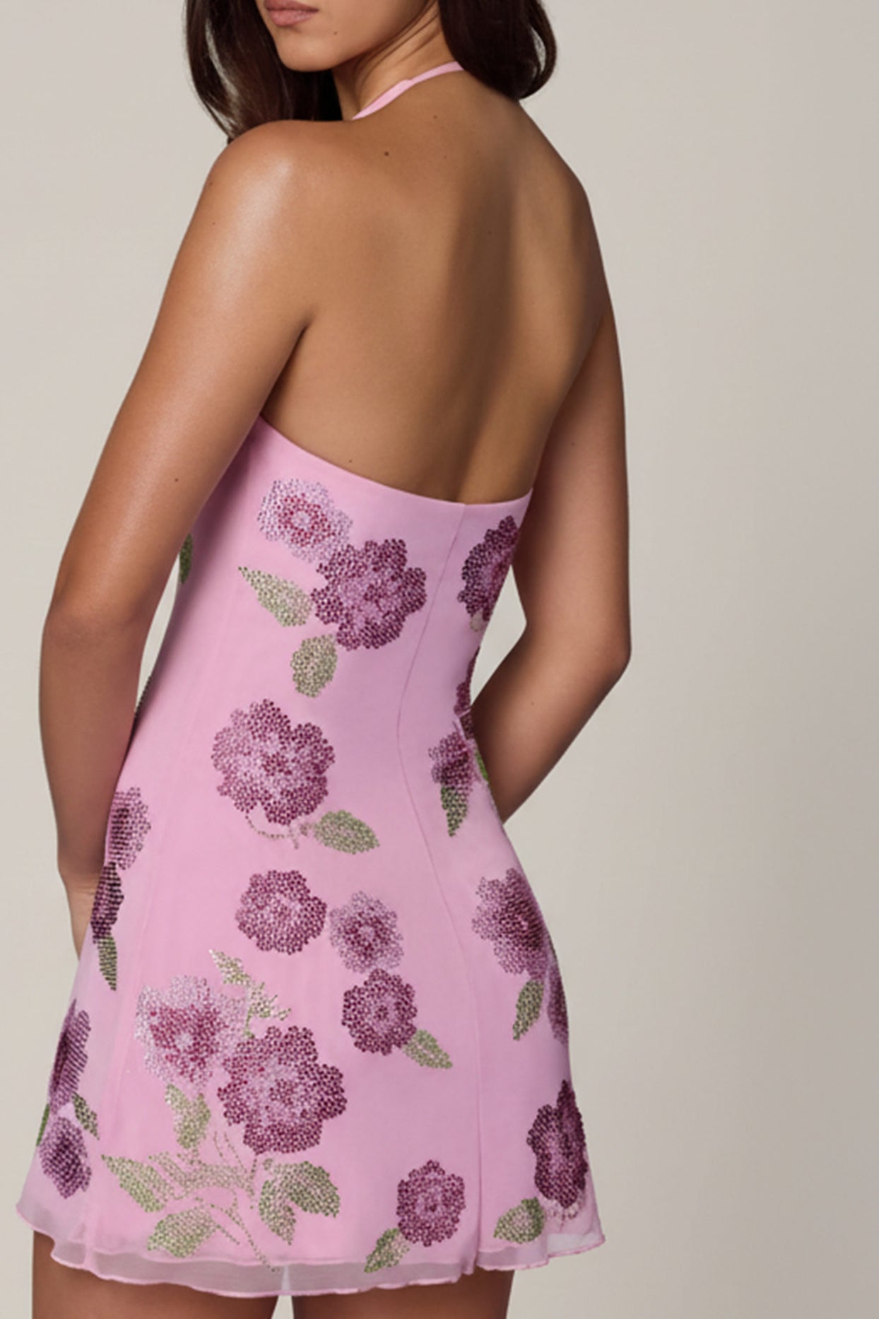 Embellished Halterneck Mini Dress in Soft Pink - 7