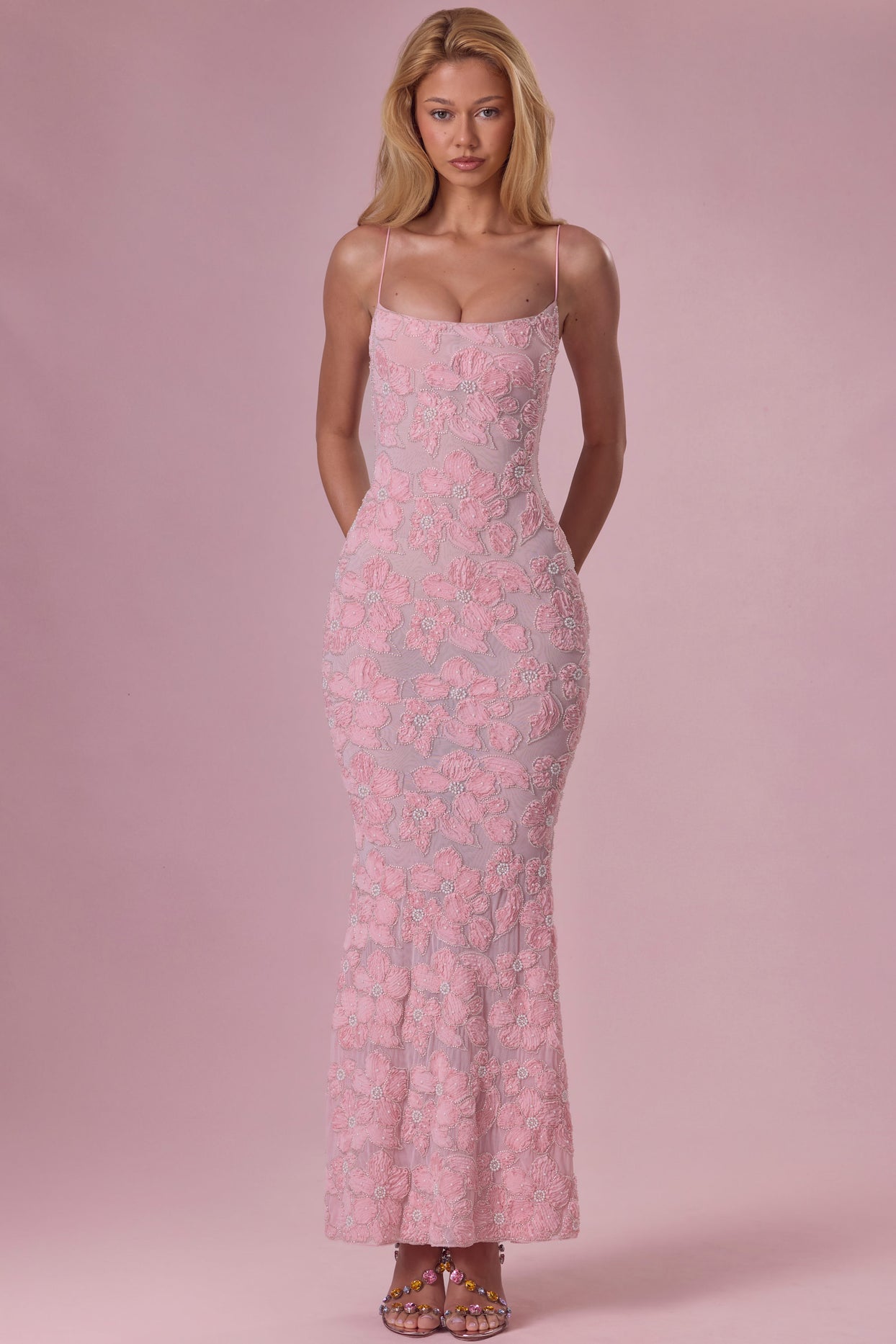 Embellished Square Neck Maxi Dress in Blush - 1