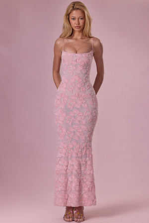 Embellished Square Neck Maxi Dress in Blush Pink