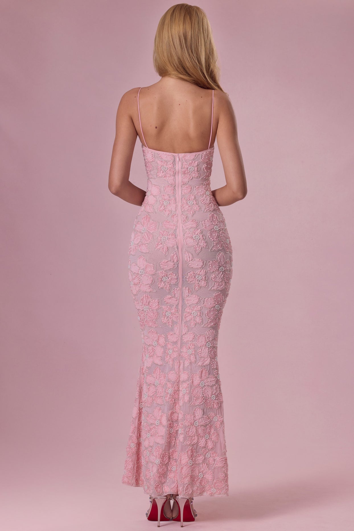Embellished Square Neck Maxi Dress in Blush - 3