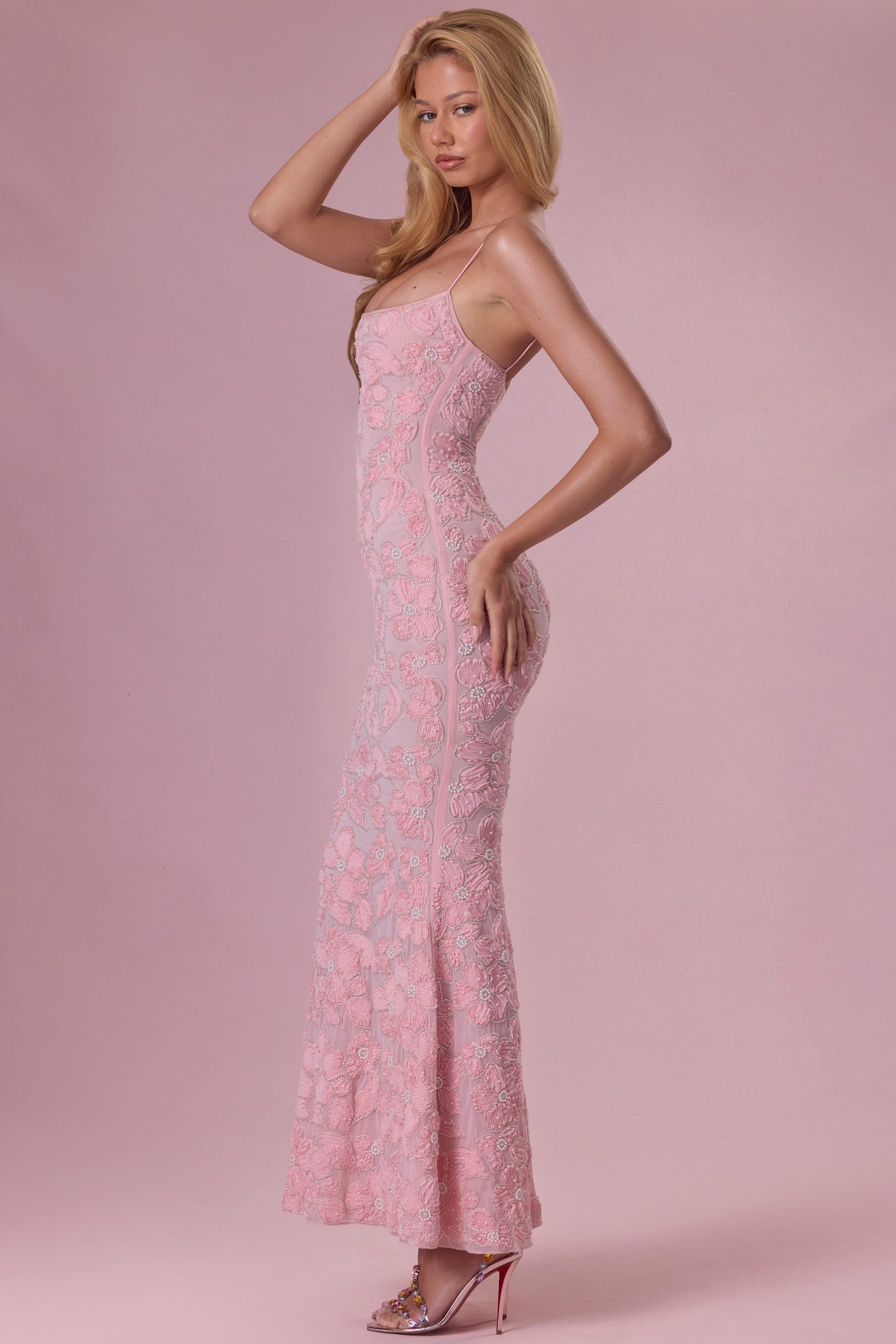 Embellished Square Neck Maxi Dress in Blush - 6