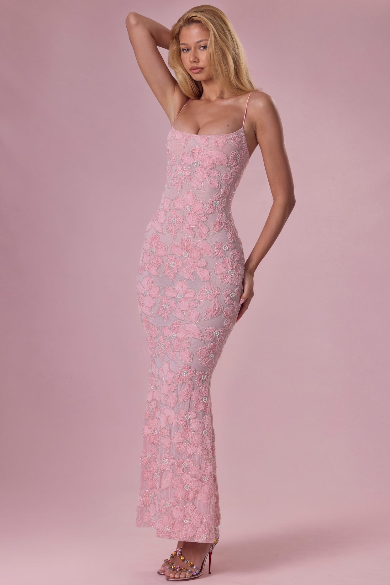 Embellished Square Neck Maxi Dress in Blush - 5