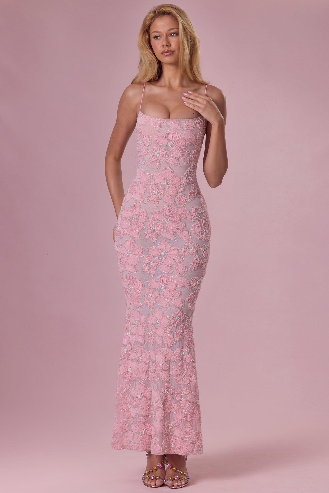 Embellished Square Neck Maxi Dress in Blush - 7