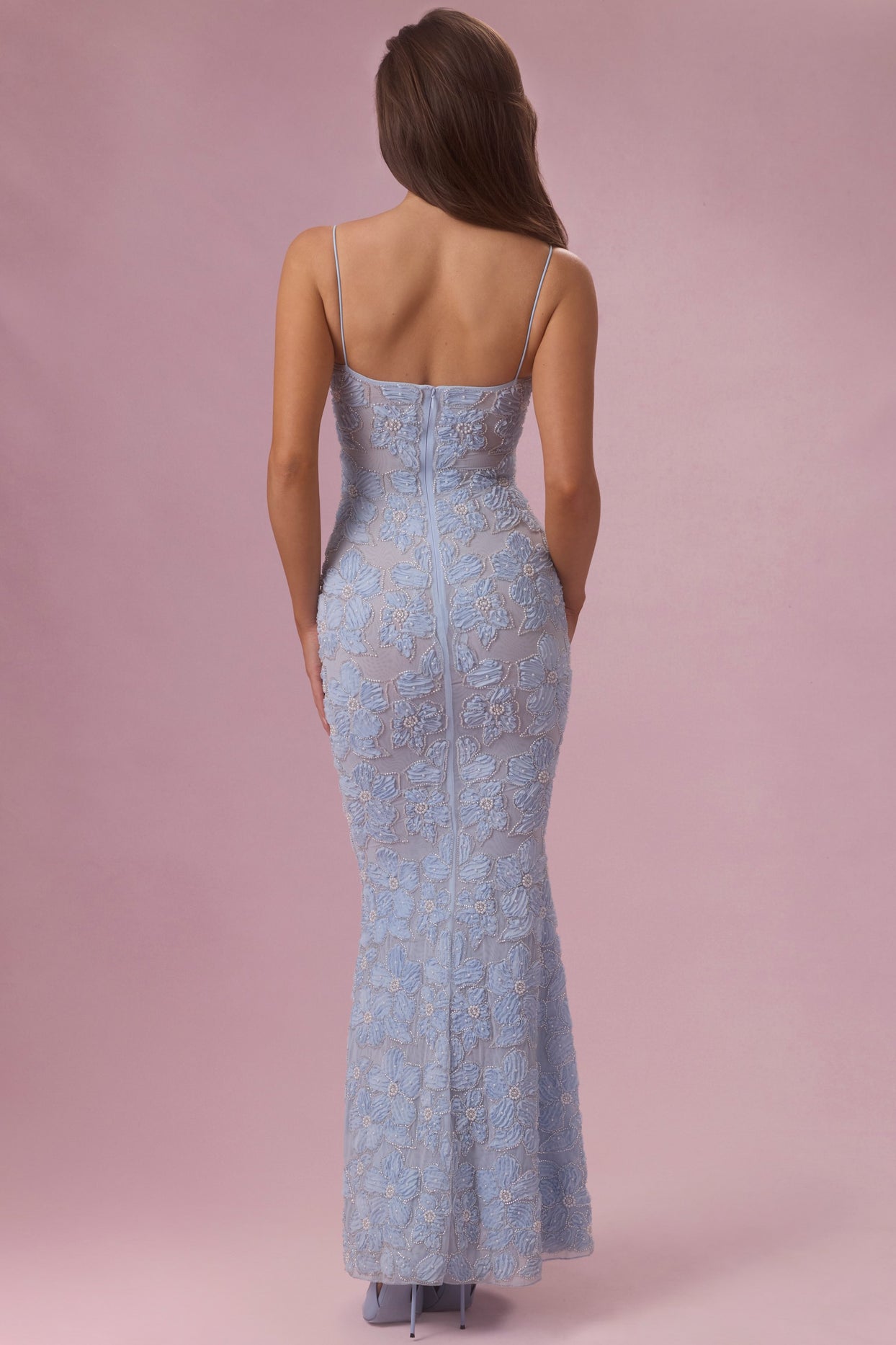 Embellished Square Neck Maxi Dress in Sky Blue - 3