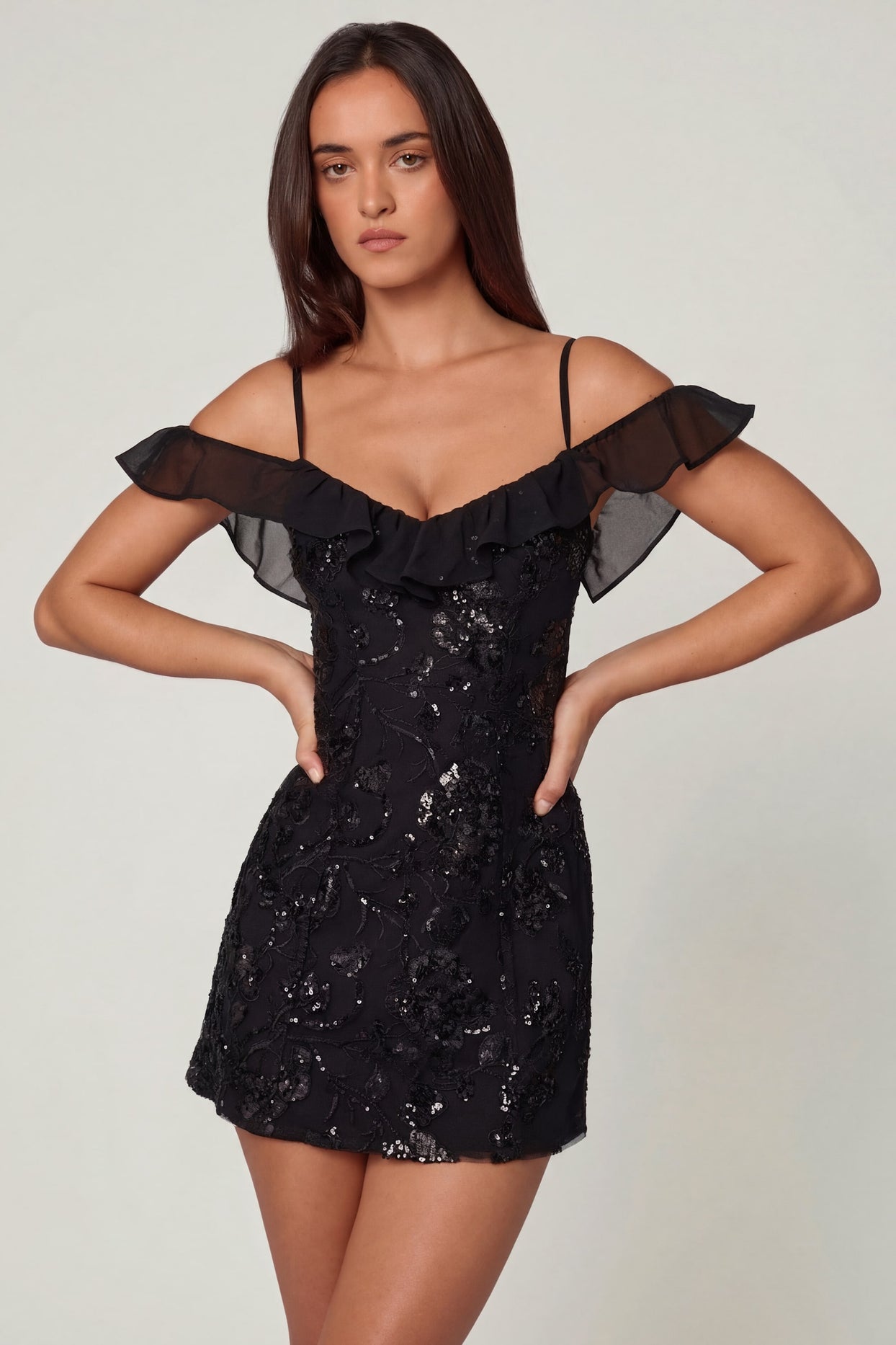 Embellished Lace-Up A-Line Mini Dress in Black - 5