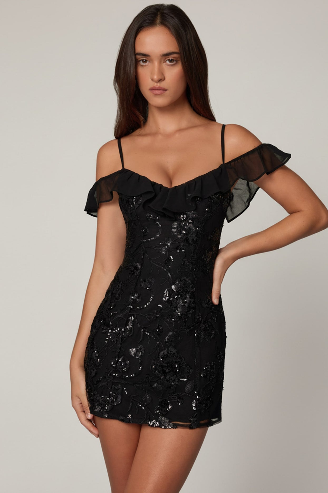 Embellished Lace-Up A-Line Mini Dress in Black - 6