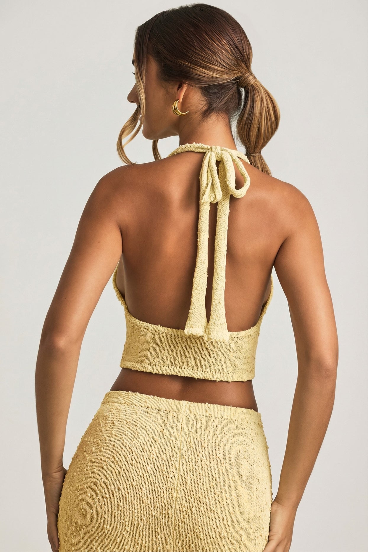Bouclé Halterneck Crop Top in Yellow - 5