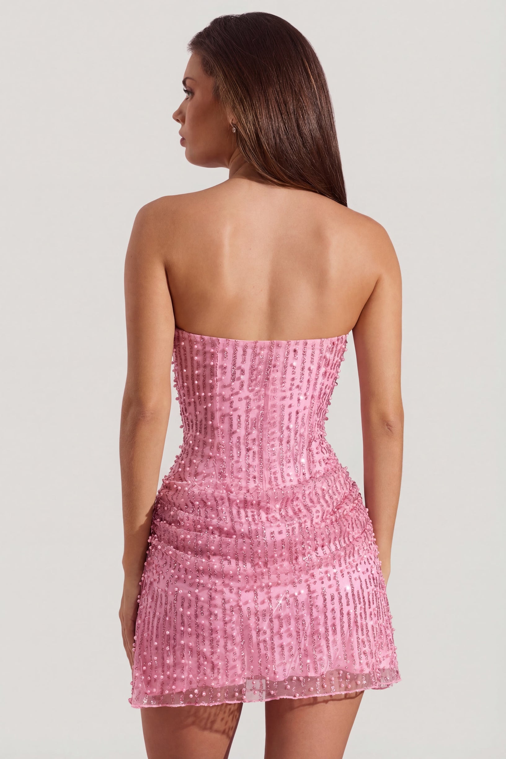 Embellished Draped Strapless A-Line Mini Dress in Pink - 2