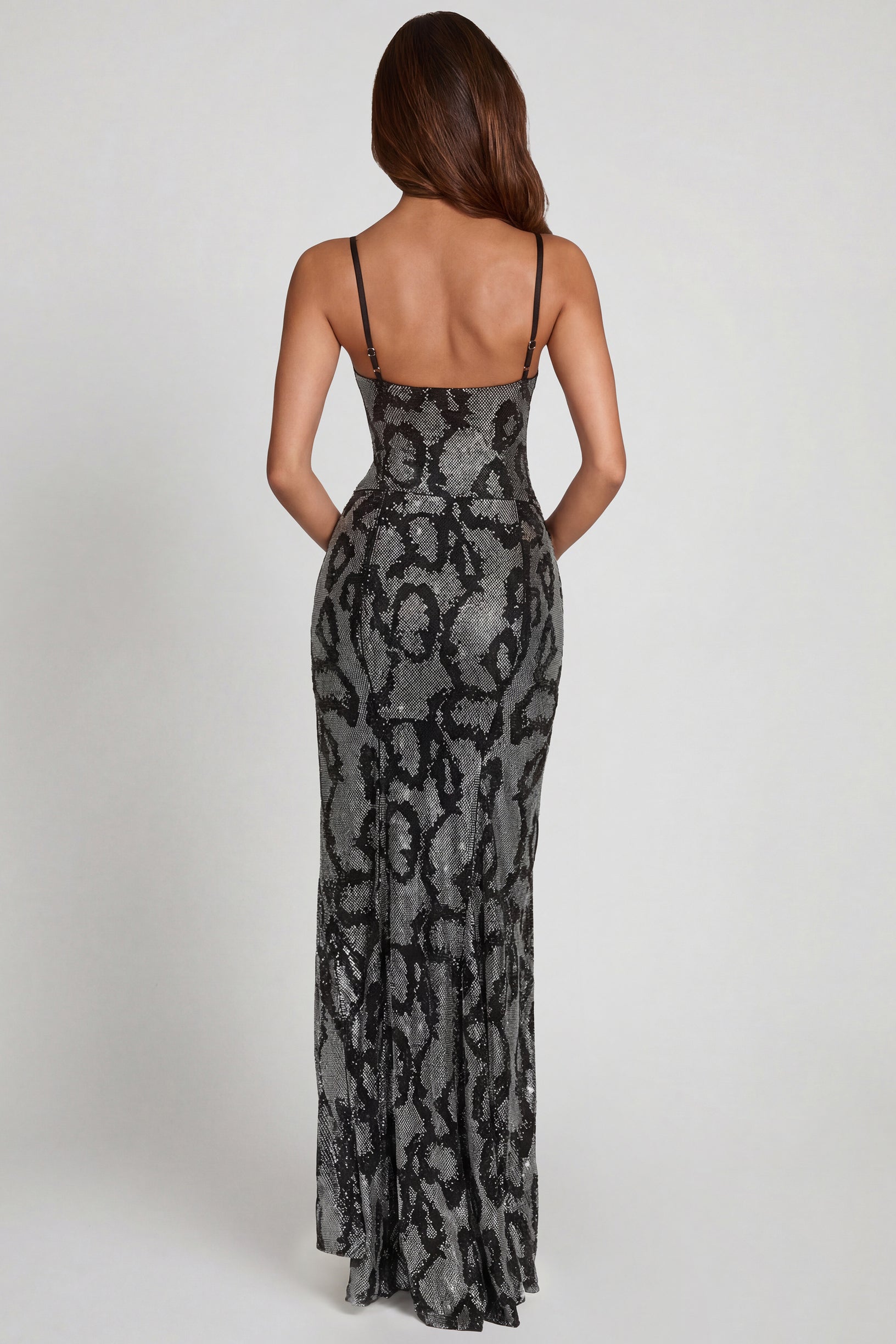 Embellished Peekaboo Cowl-Neck Dress in Silver Snake - 2