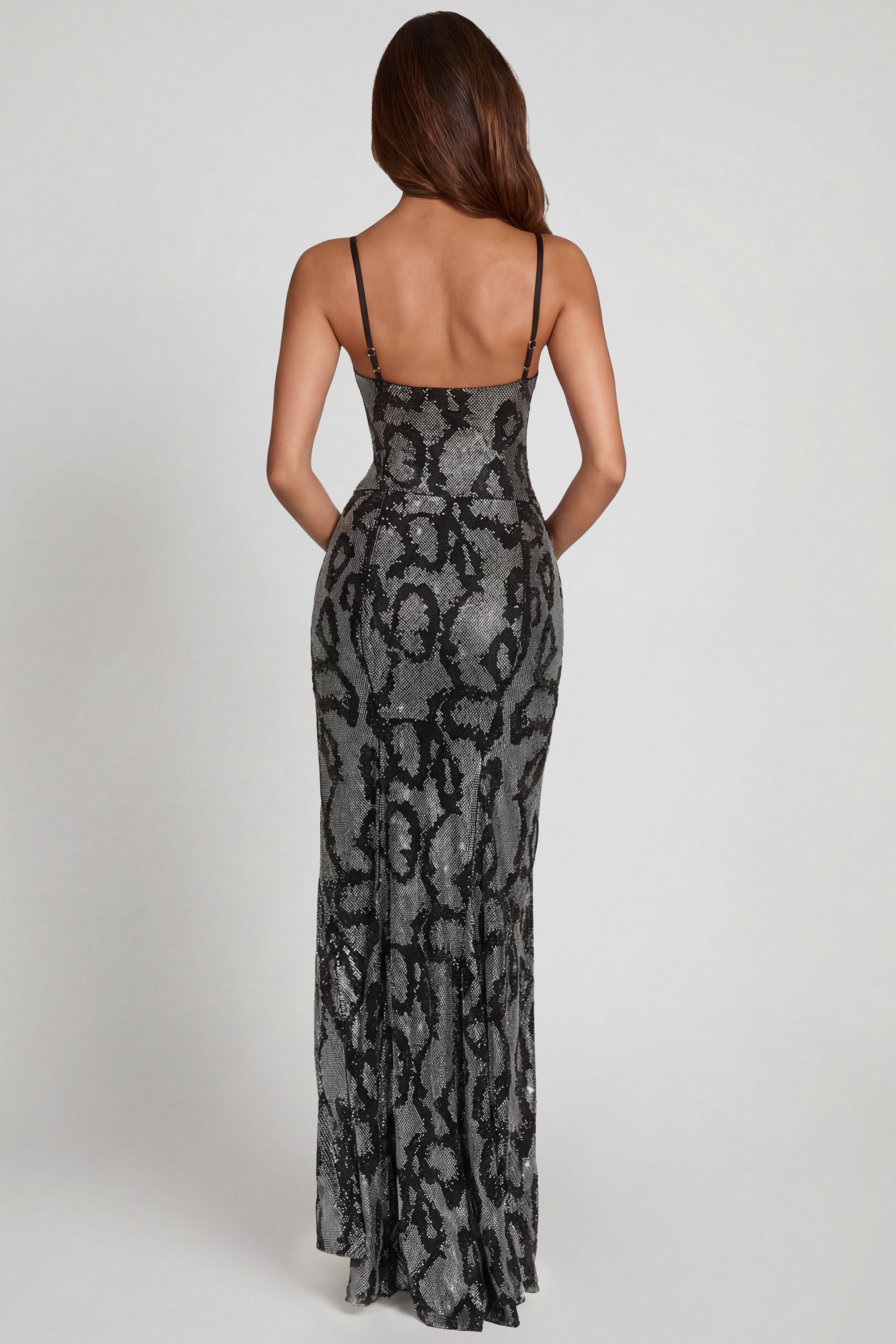 Embellished Peekaboo Cowl-Neck Dress in Silver Snake - 2