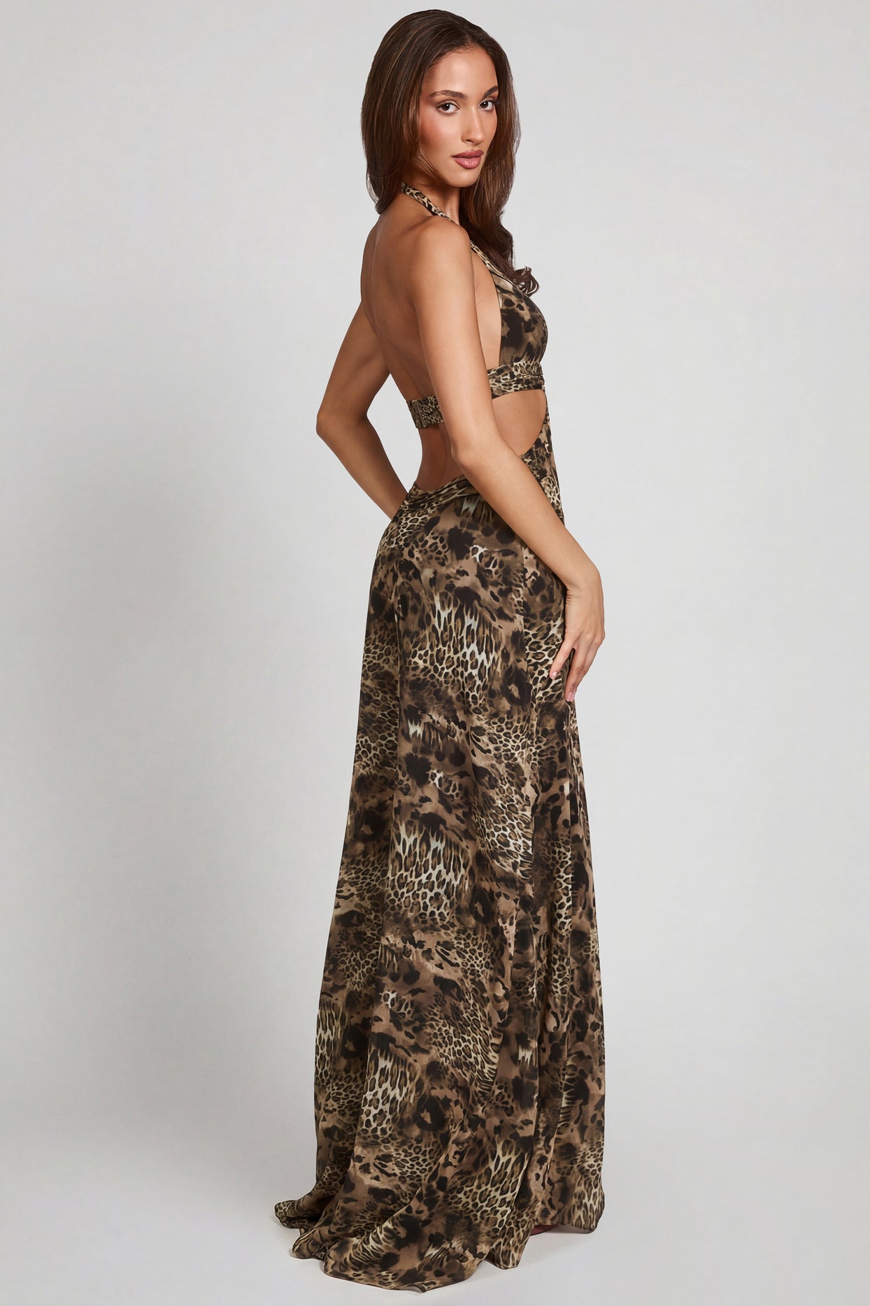 Plunge Cut-out Maxi Gown in Leopard Print - 8