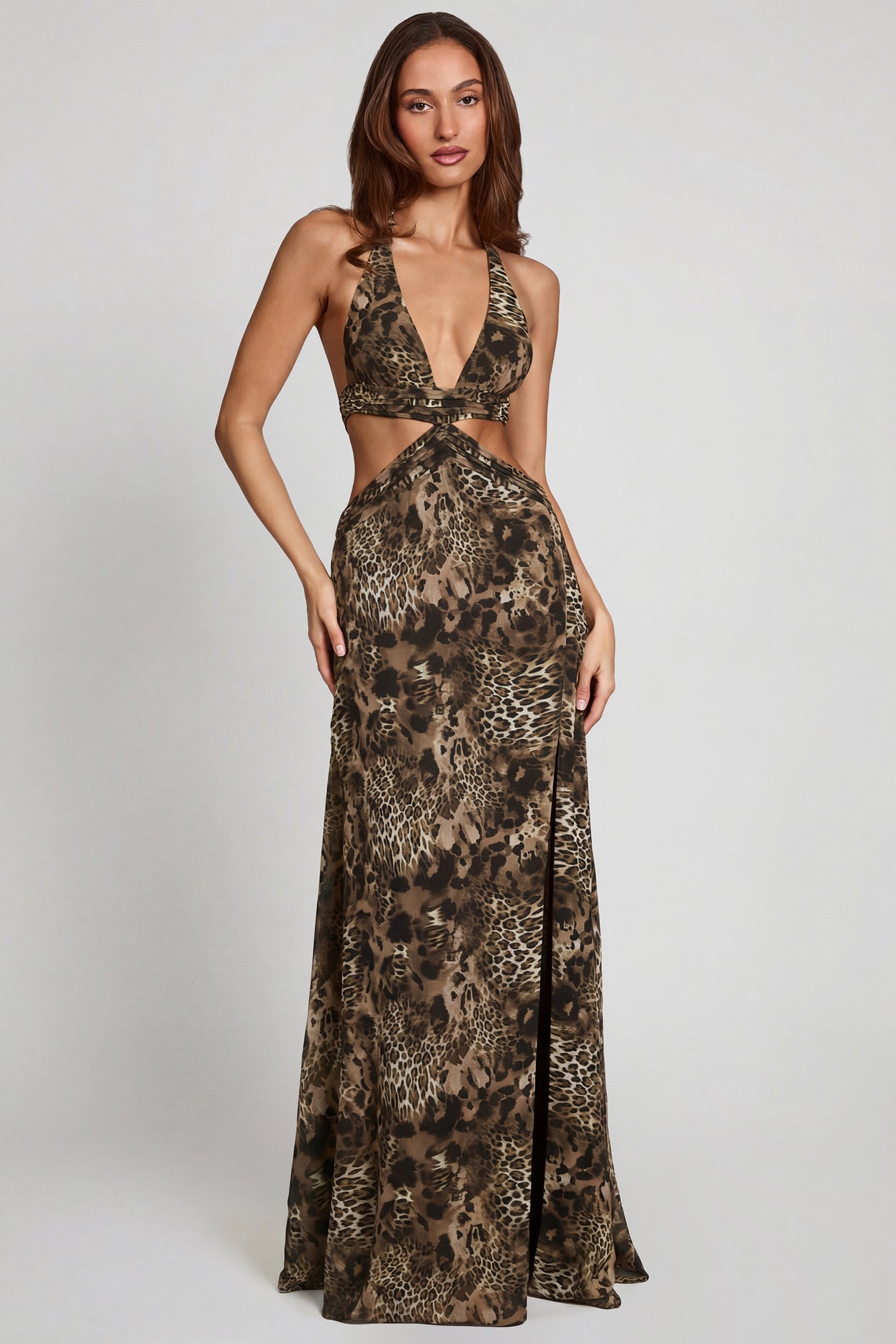 Plunge Cut-out Maxi Gown in Leopard Print - 9