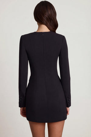 Oh Polly's Roberta wearing the Samantae Mini Dress in Black Poly Span fabric perfect for a night out