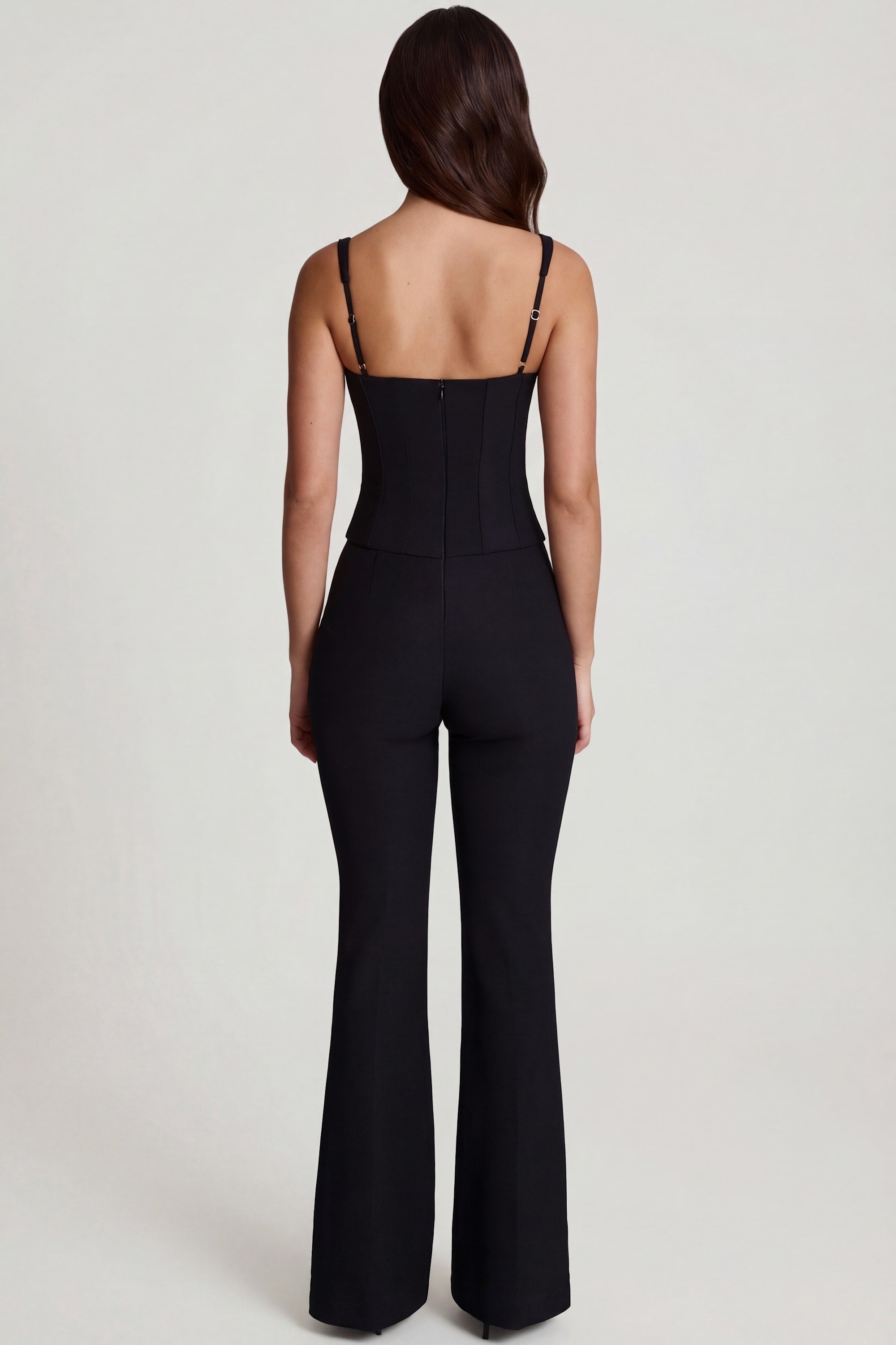 Scoop-Neck Corset Flared Leg Jumpsuit in Black - 2
