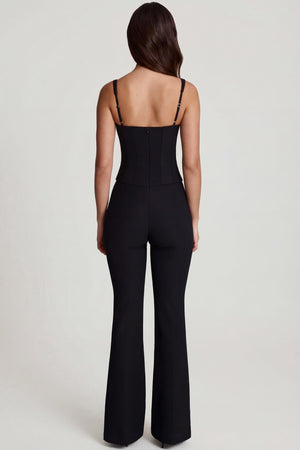 Oh Polly's Roberta wearing the Élanie Regular Jumpsuit in Black Bonded Crepe fabric perfect for a night out