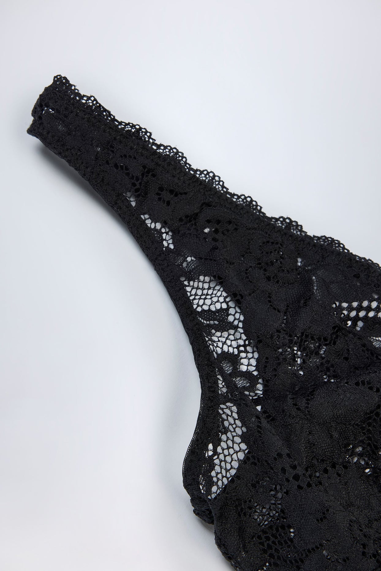 Sheer Lace Scalloped Plunge-Neck Bodysuit in Black - 7