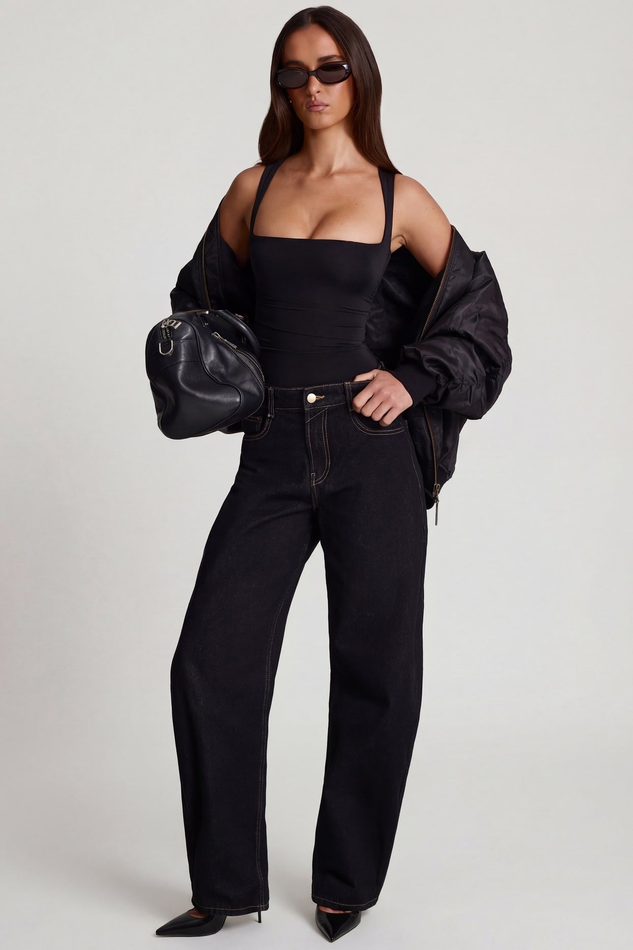 Soft Jersey Square-Neck Ruched Top in Black - 5