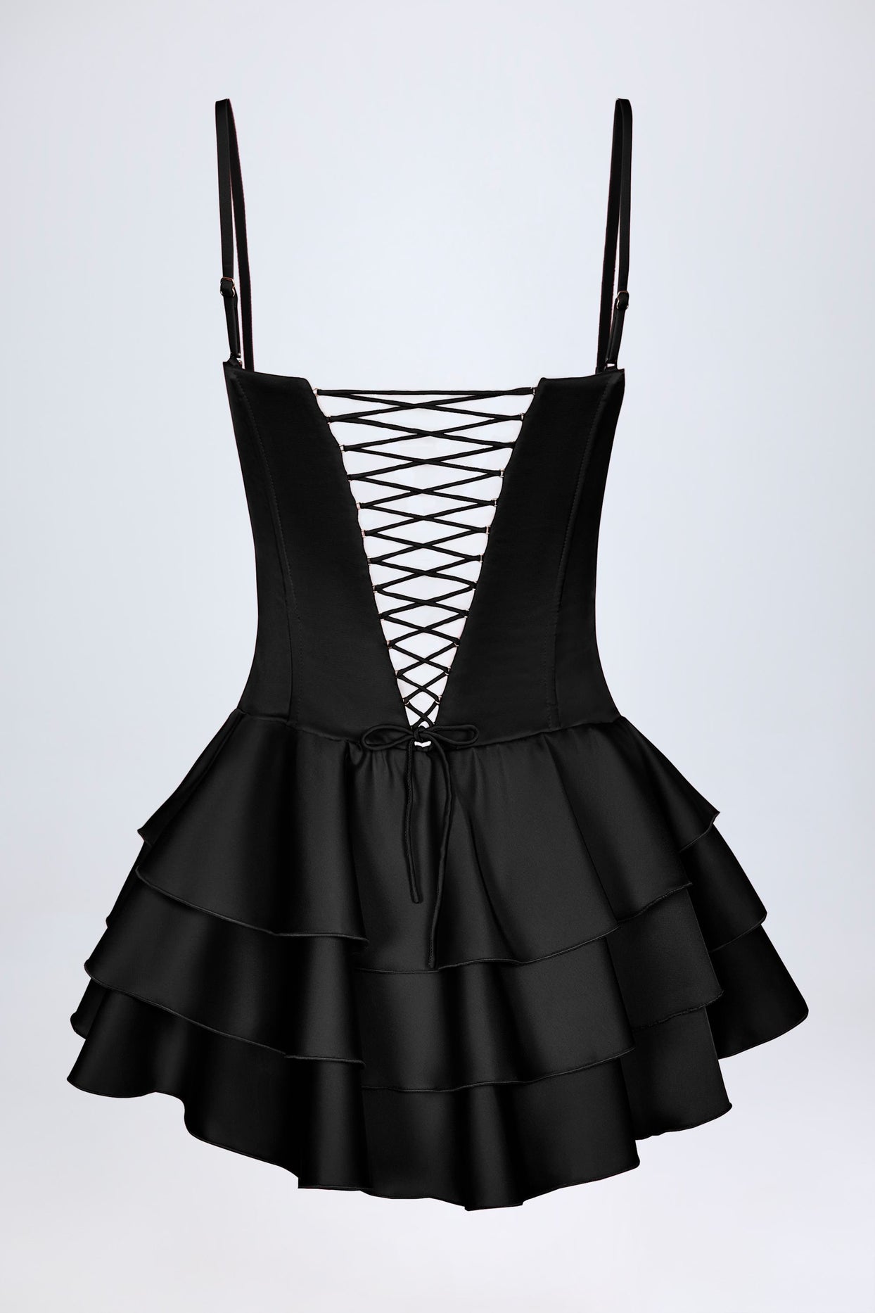 Ruffled Lace-Up Corset Playsuit in Black - 6