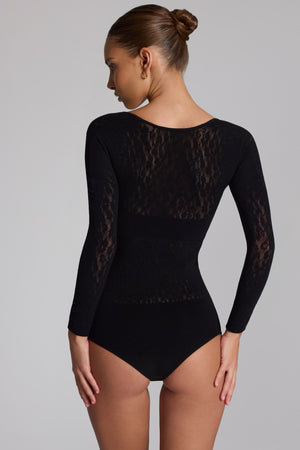 Cap-Sleeve Seamless Knit Bodysuit in Black