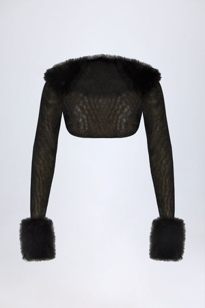 Faux Fur-Trim Bolero in Black
